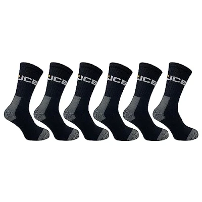 Image of JCB Socks Workwear Apparel Men&#039;s Work with Added Elastane 3 Pack Multipack Black UK 6 11, EUR 39 46 (6 Pair Pack)