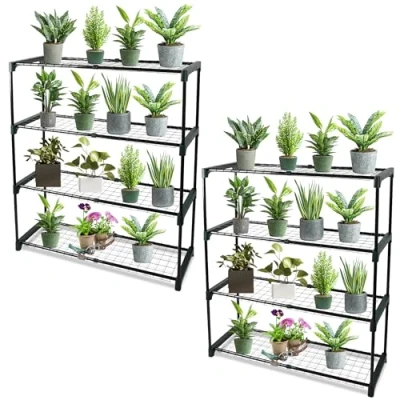 Image of DIVCHI 4 Tier Garden Storage Shelves Shelving Unit Greenhouse Shelf Shed Rack Plant Racks Garage Racking Green House Staging Easy No Tool Assembly (Pack Of 2) (Flower Pots Not Included)