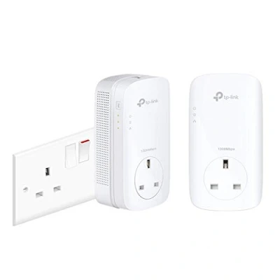 Image of TP Link TL PA8010PKIT V2 1 Port Gigabit Passthrough Powerline Starter Kit, Data Transfer Speed Up to 1300 Mbps, UK Plug (Renewed)