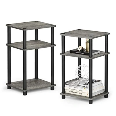 Image of Furinno Just 3 Tier Turn N Tube End Table, 2 Pack, French Oak/Black