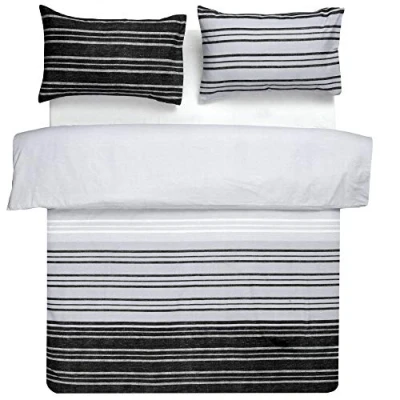 Image of IK Trading Pieridae Textured Stripe Black Grey Duvet Cover &amp; Pillowcase Set Bedding Quilt Case Single Double King Superking (Super King)