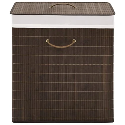Image of vidaXL Rectangular Dark Brown Bamboo Laundry Bin Multifunctional, Ideal for and Toy Storage, Odour Resistant Inner Liner, Foldable Easy Storage