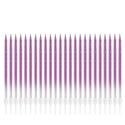 Image of New Gradient Colorful Birthday Cake Candles with Gold Glitter Power Long Thin Cupcake Happy Topper for Children 24pcs (Gradient Purple)
