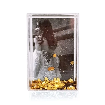 Image of SH.DREAM Glitter Picture Frames Acrylic Friends Family Snow Globe Photo Frame Gifts Liquid (2*3inch, Gold)