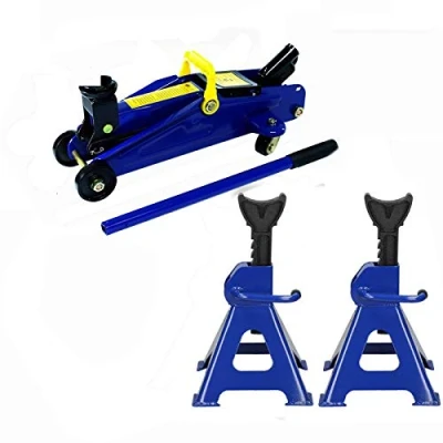 Image of Trolley Jack 2 Tonne Low Profile Hydraulic Floor Car Lift with Carry Case &amp; Axle Stands 3 Safety Lifting Sturdy Feet Year Warranty