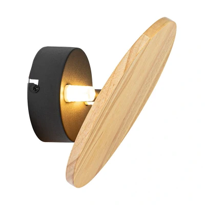 Image of Qazqa Rural Wall Lamp I Light Round Wood Pulley Country Suitable for LED G9 2 Living Room Kitchen Bedroom