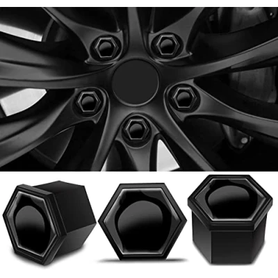 Image of Biomar Labs 16pcs Wheel Nut Covers 4 pcs Locking Bolt Caps Universal Removal Tool Black Gloss 19mm LB 1