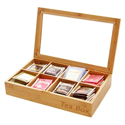 Image of Woodquail Tea Box Storage Organiser, Made of Natural Bamboo (8 Compartments)