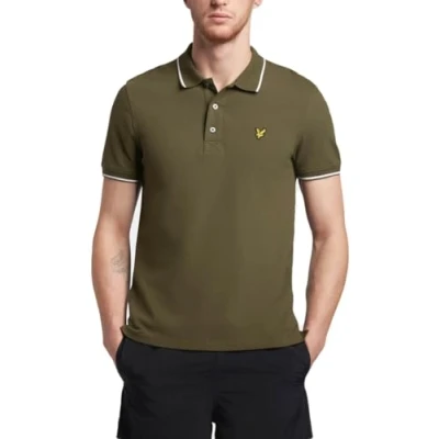 Image of Lyle &amp; Scott Tipped Polo shirt, Men&#039;s, Size: Large, Olive/white