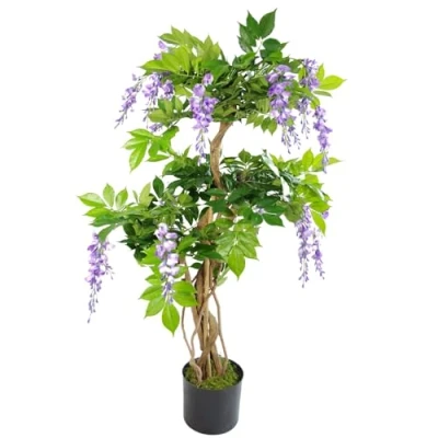 Image of Leaf Design UK Realistic Artificial Wisteria Tree, Mixed Materials, Purple, 110cm