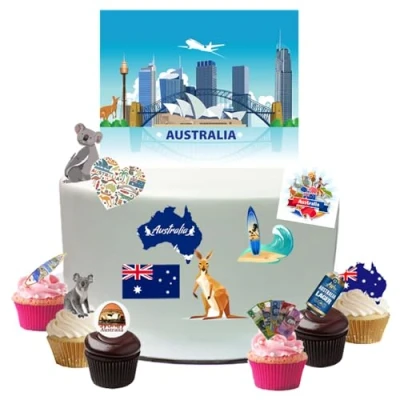 Image of Australia Aussie Themed Edible Wafer Paper Cake Topper Scene