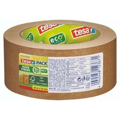 Image of tesa Paper Packaging Tape Made From Recycled Materials for Packing Parcels and Boxes 50 m x mm