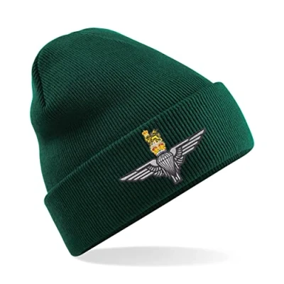 Image of Parachute Regiment Paratrooper Paras Insignia Mens Premium Embroidered Beanie Hat, Bob Hat British Army Military (Green)