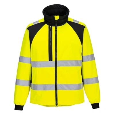 Image of Portwest CD875 Men&#039;s WX2 Hi Vis Softshell Jacket Windproof Water Resistant High Visibility Reflective Eco Safety Yellow/Black, Small