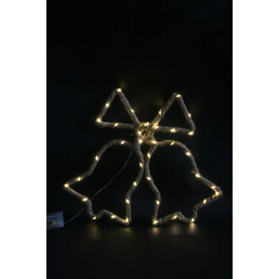 Image of SHATCHI Christmas Bells Silhouette LED Hemp Rope Lights Xmas Decoration Battery Operated Holiday Garden Home Wall Room Hanging Décor, Brown, Large