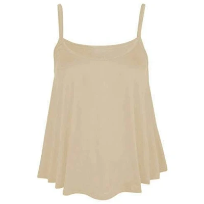 Image of Womens Ladies Camisole Cami Plain Strappy Swing Vest Top Flared Sleeveless Plus Size (Stone, UK 12 14)