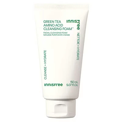 Image of INNISFREE Green Tea Amino Acid Cleansing Foam, Gentle Korean Face Wash, Comfortable without Irritation, Removes Makeup, Sebum &amp; dirt effectively, for clean, soothed and smooth skin, 150ml