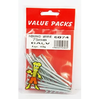 Image of 3 inch DIY Nails, Round Wire Galvanised (Galvanized) Nails 75 mm 100g Pack