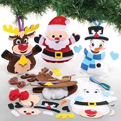 Image of Baker Ross FC160 Christmas Decoration Sewing Kits Pack of 3, Set for Children, Creative Activities Kids, Ideal Arts and Crafts Project