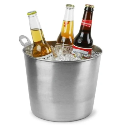 Image of drinkstuff Stainless Steel Beer Bucket with Integral Opener Cooler, Metal Ice