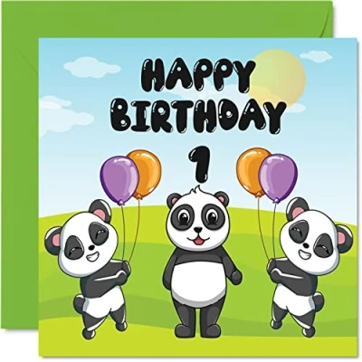Image of 1st Birthday Card Unisex Panda Party Happy 1 Year Old, 145mm x Cute Greeting for Son Daughter Brother Sister Grandson Granddaughter Niece Nephew Cousin