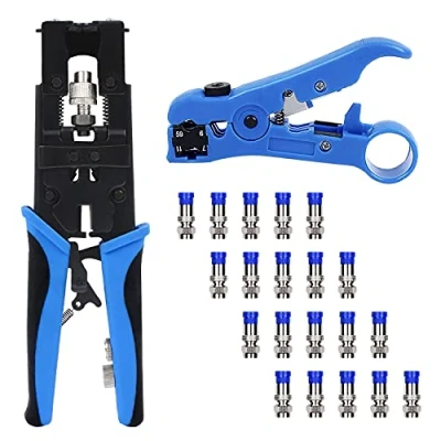 Image of Coaxial Compression Tool Kit,Shahe Multifunctional Coax Cable Crimper Set for RG59 RG6 F BNC RCA and Crimp