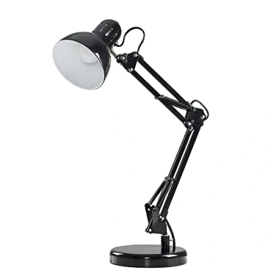 Image of MiniSun Retro Designer Style Adjustable Black Metal Bedside Desk Table Lamp Complete with a 4w LED Golfball Bulb [3000K Warm White]