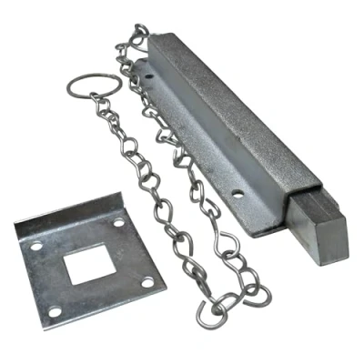 Image of Spring Loaded Chain Bolt Latch (Pull Back Sprung Door Gate Catch Zinc Plated Black) (Zinc Plated)