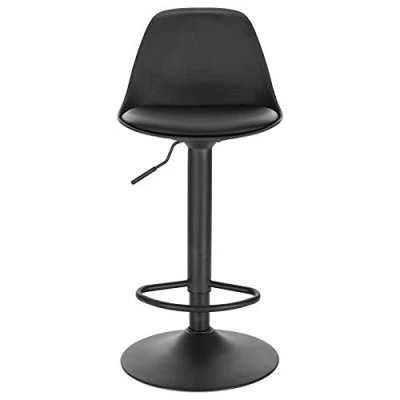 Image of Lestarain Set of 1 Bar Stool Adjustable Swivel Gas Lift, with Footrest and Base, PP Seat, for Breakfast Bar, Counter, Kitchen Home, Black, LBAI56002 UK