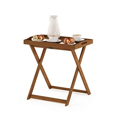 Image of Furinno Outdoor Hardwood Tray, Coffee, Side Table, Wood, Natural, 40.1 x 62.2 67.6 cm