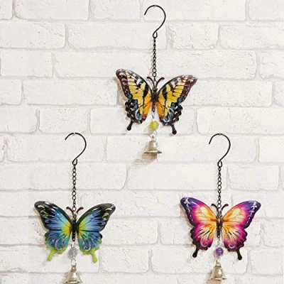 Image of STC Metal Hanging Plaque BUTTERFLY with Bell (Blue)