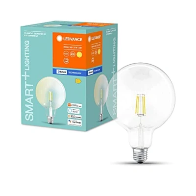 Image of LEDVANCE Smart dimmable filament LED lamp, especially for Alexa, glass globe shape E27 base, ZERO TOUCH setup easy just by click, warm white (2700K), 50W replacement, ZTS ready