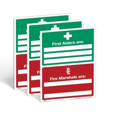 Image of Promote First Aid and Fire Safety with Aiders Are Marshals Sign A5 1mm Rigid Plastic Ensure Emergency in Your Workplace (Pack of 3: 210 x 148mm)