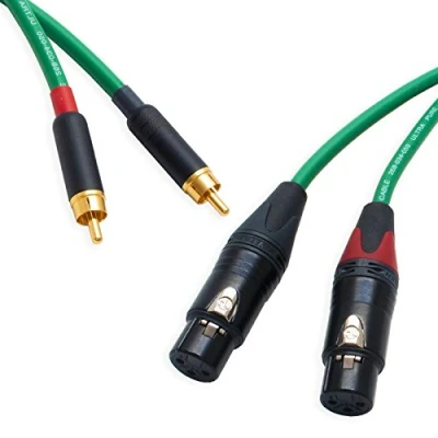Image of Pseudo Balanced RCA Phono to Female XLR Lead (PAIR). Van Damme &amp; Neutrik Cable (1m, Green)
