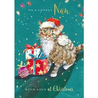Image of The Wildlife Lovely Nan Cat Purrfectly Festive Artistic Christmas Greeting Card X16087GH