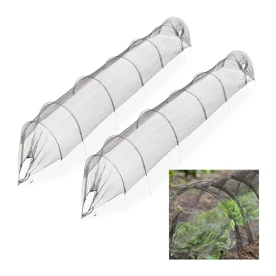 Image of Relaxdays Plant Tunnel, Set of 2, Each 3 m Long, Bed Cover Against Pests, Fine Meshed Bird Protection Net, Black, 50 x 70 300 cm
