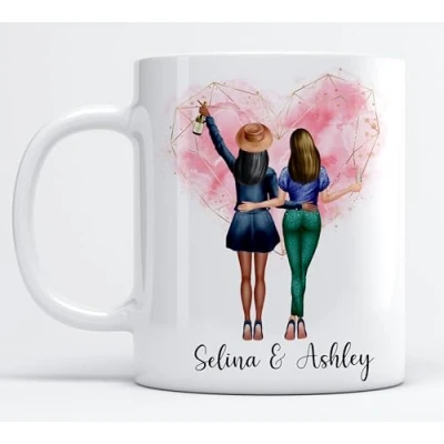 Image of EKAM Personalised Best Friend or Sister Tea Coffee Mug Customise with Names &amp; Outfit Choices Friendship Gift for Friends, BFF Birthday Present Her, Christmas