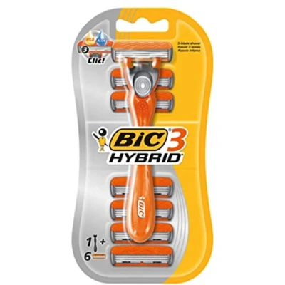 Image of BiC 3 Hybrid Men&#039;s Triple Blade Razors, 1 Handle + 6 Refills, Disposable Body Hair Trimmer, Manual Shaving Kit, Razor Blades, Face Fuzz Remover for Men and Women by TradeProvider®