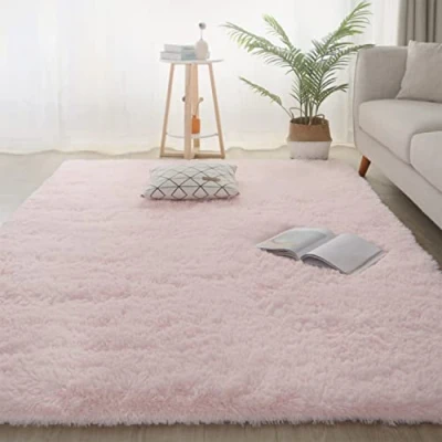 Image of Jyswx Shaggy Living Room Rugs Ultra Soft Modern Area Small to Extra Large Rectangular Size Fulffy Carpets Non Shedding Washable for Bedroom Dormitory Home Decorative, Pink, 80x200CM