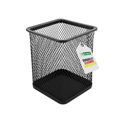 Image of D.RECT Metal Square Pen Holder Cube Made of Wire Mesh Multifunctional Cup for Ballpoint Black, (110443)