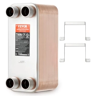 Image of VEVOR Heat Exchanger, 5&quot;x 12&quot; 50 Plates Brazed Plate Copper/316L Stainless Steel Water to Exchanger for Floor Heating, Snow Melting, Beer Cooling