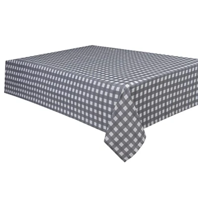 Image of Sleepdown Gingham Printed Decorative 100% Cotton Half Panama Table Cloth for Dining Durable Stain Resistant Cover Grey 137cm x 178cm