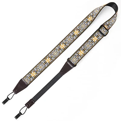 Image of Ukulele Strap No Drill, Eyeshot Adjustable Double J Hook Clip on Shoulder Strap, Jacquard King Style, 13in