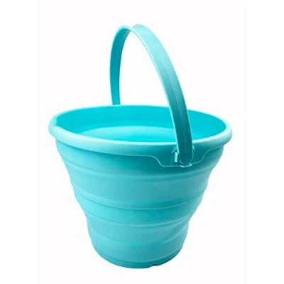 Image of SAMMART 10L Collapsible Plastic Bucket Foldable Round Tub Portable Fishing Water Pail Space Saving Outdoor Waterpot, Size 33cm Dia (Jade)