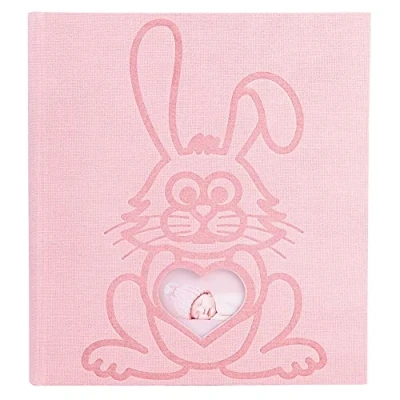 Image of Exacompta Ref 16564E Cute Bunny Rabbit Baby Girl Photo Album 290 x 320mm in Size, 60 Blank Pages, Holds Up To 300 Photos Pink Textured Paper Cover