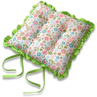 Image of HOMESCAPES Reversible Frilled Tie on Seat Pad 40 x 40cm Retro Flower Design Chair Cushion with Ties and Ruffles