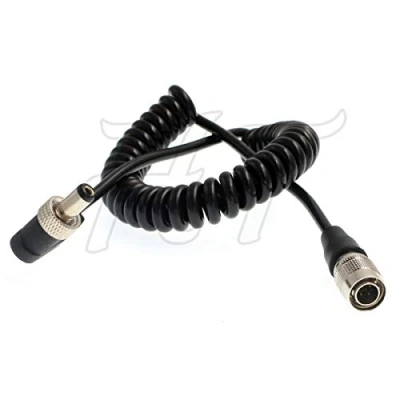 Image of HangTon Hirose 4 Pin Right Angle Locking DC Coiled Power Cable for Sony F55 Camera Zaxcom Lectrosonics SR Receiver PIX E5 SmallHD Atomos Ninja V Monitor