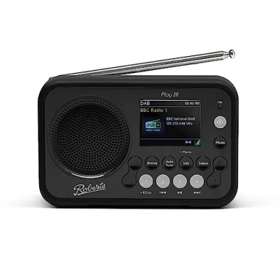 Image of Roberts PLAY20 Compact and Portable DAB/DAB+/FM Digital Radio, Rubber Protected, Full Colour Screen, Black