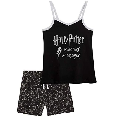 Image of Harry Potter Girls Short Pyjama Set, 2 Piece Breathable Lounge Wear (Black, 13 14 Years)
