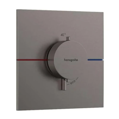 Image of hansgrohe ShowerSelect Comfort E thermostat conceiled, bathroom tap with safety stop at 40 C, square for shower and bath tub, mixer 3 functions, brushed black chrome, 15574340